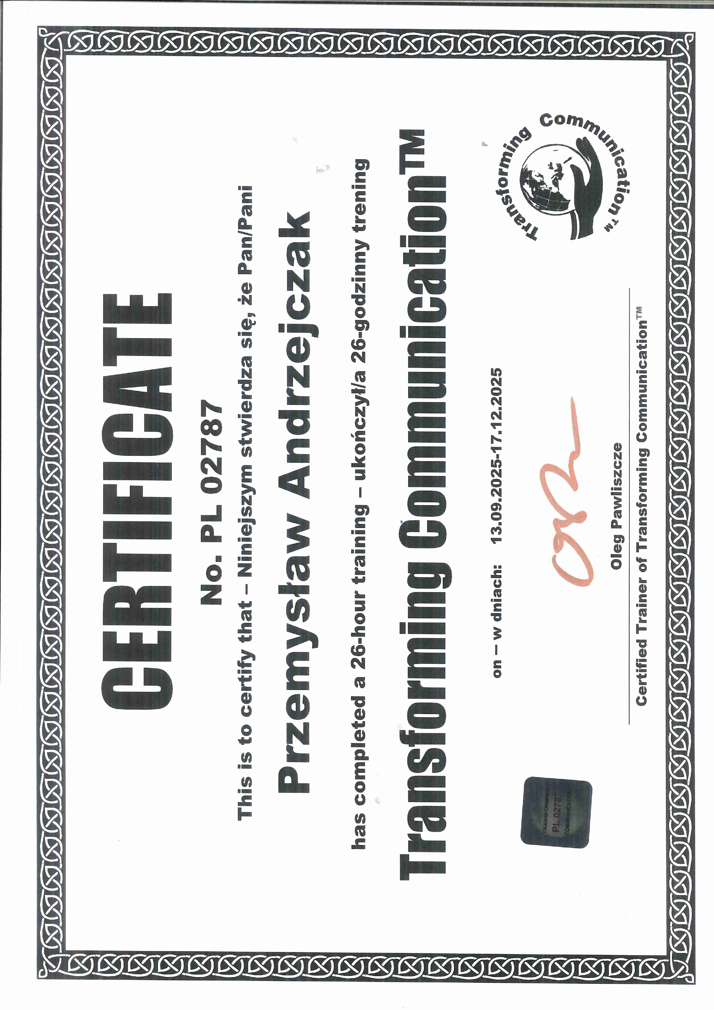 Certyfikat 1